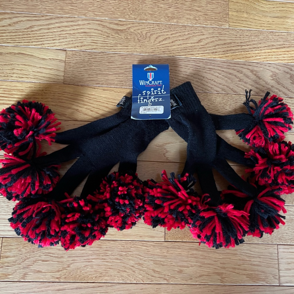 Spirit Fingerz Black and red Pom Pom gloves